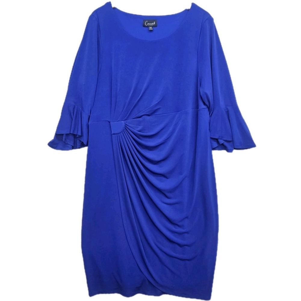 Plus Size 20W Royal Blue Ruched Sheath Dress 3/4 Ruffle Sleeve Cocktail Wedding